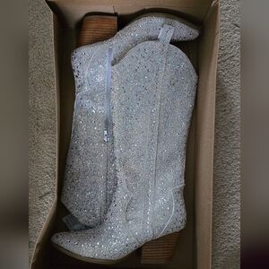 Cushionaire Women's Caress Tall Western Silver Boots - Wedding